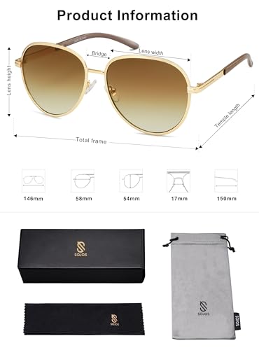 SOJOS Retro Trendy Aviator Sunglasses Women Men 90s Vintage Glasses Stylish Sunglasses SJ1216,(Gold/Brown/Brown)