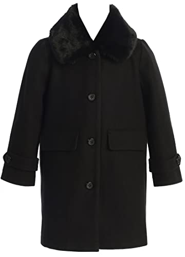BluNight Collection Little Girls Dress Coat Long Sleeve Collar Thick Wool Trench Coat Jacket Christmas Black 4 (40JKS50)