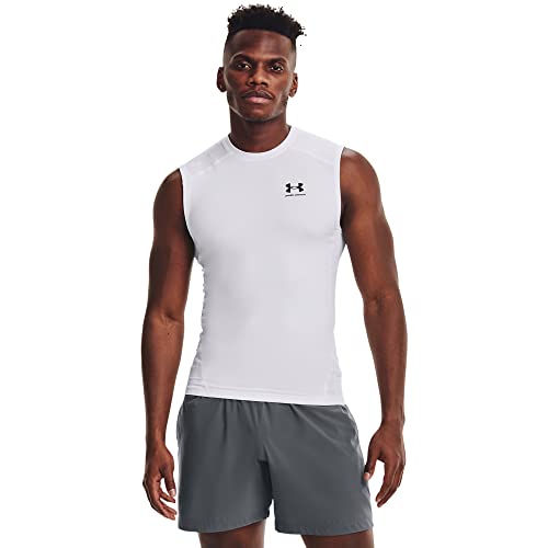 Under Armour Men's Armour HeatGear Compression Sleeveless T-Shirt , White (100)/Black, Large