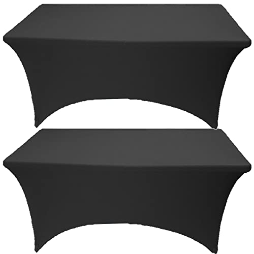 Gowinex 2 Pack 6FT White Spandex Tablecloth Stretch Fitted Table Cover for Rectangular Table Event, Wedding, Banquet and Parties