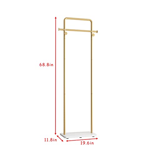 TIEOU Gold Clothing Racks with Shelf, Heavy Duty Gold Clothes Racks for Boutiques, Free-Standing Metal Garment Rack for Hanging Clothes, Modern Coat Rack Entryway