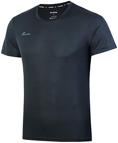 TLRUN Men's Ultra Lightweight Running Shirts, Dry Fit Marathon Top Tee, Cool Short Sleeve Athletic T-Shirts(Small, Black)