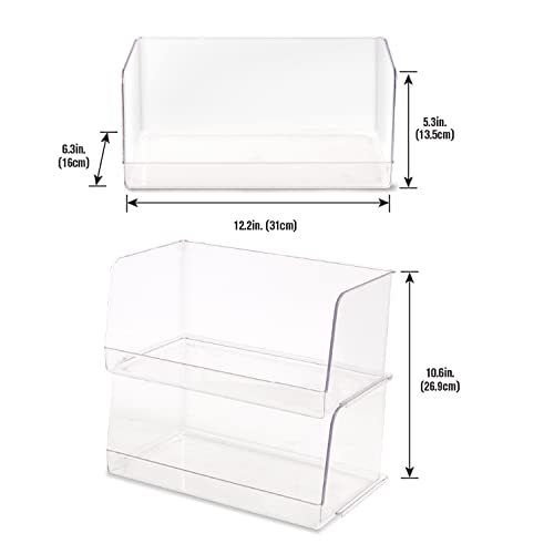 Emeril Lagasse Stackable Plastic Food Storage Organizer Bin Basket with Open Front for Household Kitchen Cabinets, Pantry, Offices, Closets, Bedrooms, Bathrooms - 9.5" Wide, 2 Pack - Clear
