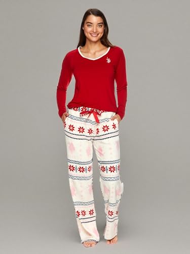 U.S. Polo Assn. Womens Pajama Sets, Fair Isle Pajama Sets for Women 2 Piece, Womens PJs Sets (Red, Large)