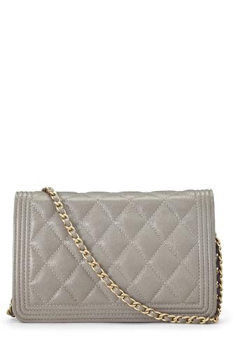 Chanel, Pre-Loved Grey Caviar Boy Wallet on Chain (WOC), Grey