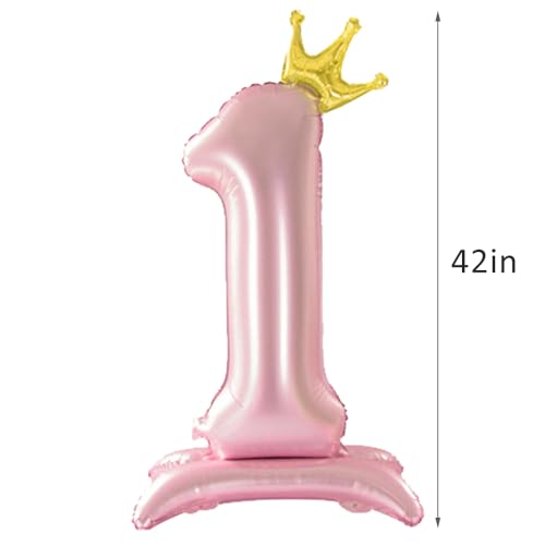 Alainzeo 42 Inch Pink Number Balloons 0-9 with Crown, Helium Aluminum Foil Big Number Balloons for Birthday, Wedding Anniversary Party, Large Number Balloon for Decorations Supplies (Pink 6)