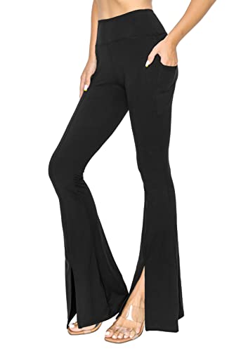 Women's Wide Leg Flare Pants - Premium Buttery Soft Fit and Flare Bell Bottom Lounge Leggings Palazzo with Pockets White M