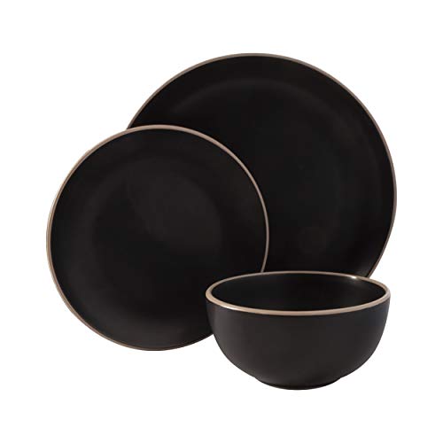 Gibson Home Rockaway Round Stoneware Dinnerware Sets, Service for 4 (12pcs), Black