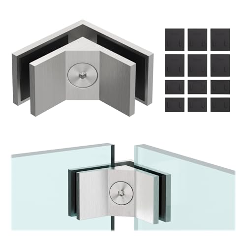 LukLoy Railing Glass to Glass Clamp, Stainless Steel 304 Bracket for Glass Balustrade Railing Pool Fence (1, 90 Degree)