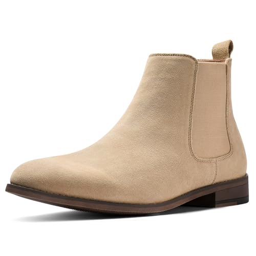 Chelsea Boots for Men Suede Casual - Ankle Chukka Dress Slip on Boots Waterproof QEXXM01-TAN-13