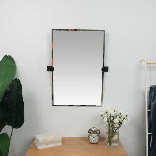 Hamilton Hills 20x30 inch Pivot Wall Mirror Including Matte Black Squared Wall Brackets | Frameless Bathroom Mirror | Rectangular Adjustable & Tilting Vanity | Modern Farmhouse Wall-Mounted Mirrors