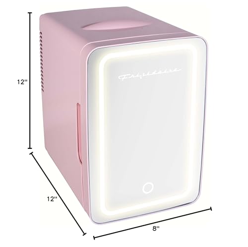 FRIGIDAIRE EFMIS170-PINK Mini Portable Compact Personal Fridge, 6.5L Capacity, 9 Cans, Makeup, Skincare, Freon-Free & Eco Friendly, Includes Home Plug & 12V Car Charger, 2022 version, Pink, standard