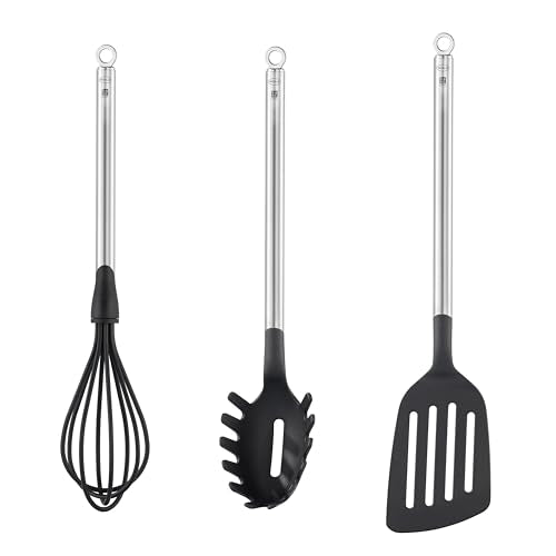 Rösle Basics Four Piece Kitchen Tool Set: Spatula, Egg Whisk, Spaghetti Ladle and Portion Spoon