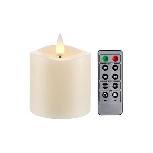 CozierGlow Flameless Pillar Candles Flickering with Remote Timer, Battery Operated LED Candles Up to 400 Hours, 3D Moving Flame Real Wax Candles, Set of 3, D3 x H4, 5", 6",Remote Included (White).