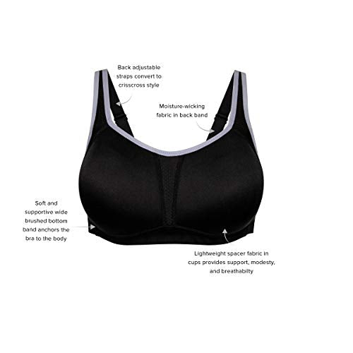 Wacoal Women's Sport Convertible Wire Free Bra, Black/Lilac Gray, 36G