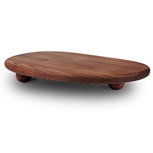 MAGIGO 15 x 9 Inches Cobblestone Shape Black Walnut Wood Candle Holder Tray, Coffee Table Island Centerpiece, Jewelry Showcase, Decorative Wooden Tray