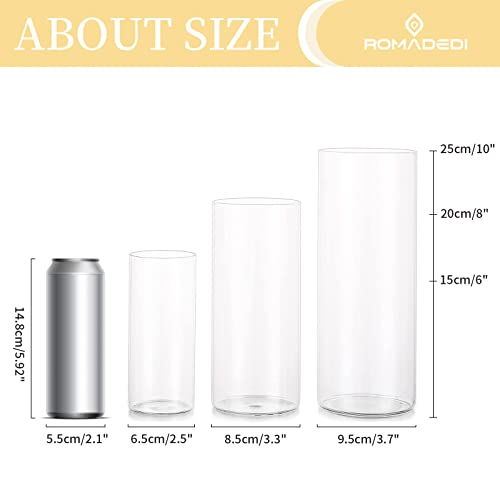 Romadedi Hurricane Glass Candle Holders - Set of 6 Clear Cylinder Vases for Centerpieces Flowers Pillar Candles Floating Votive Wedding Table 6''/7.8''/10'' High