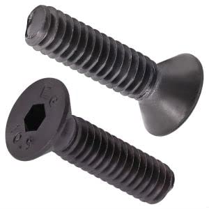 3/8-16 x 1-1/4" (12 PCS) Flat Head Socket Cap Screws, Black Oxide Finish, Hexagon Socket Countersunk Head Cap Screws, 10.9 Grade Alloy Steel, Full Thread, Coarse Thread, ASME/ANSI B18.3-8