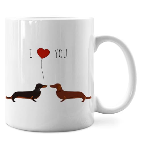 IWXYI Dachshund Coffee Mug Ceramic - Dachshund Gifts for Women, Dachshund Valentines Day Mug, 110z Dachshund Dog Coffee Mug Gift, I Love You