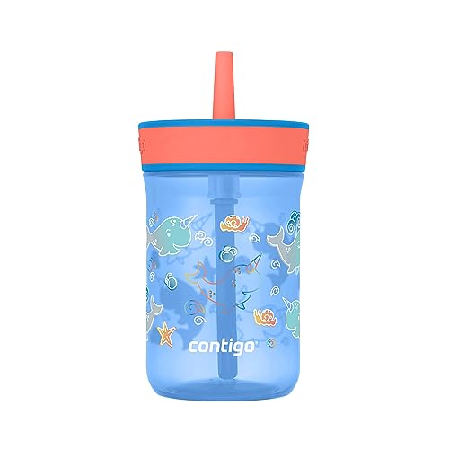 Contigo Kids’ Leighton Straw Tumbler with Spill-Proof Leak-Proof Lid, 14oz, Pineapple/Dinos