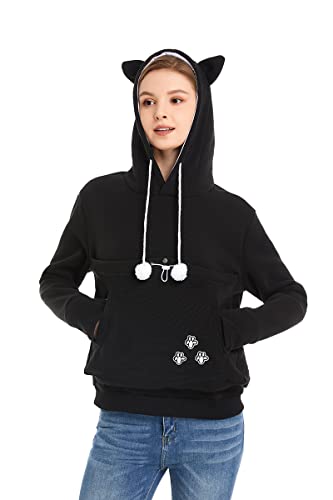 LINYUCHEN Cat Dog Pouch Hoodie Large Pet Pouch Sweatshirt Puppy Kitten Holder Carrier Pullover Shirt Unisex Hoodies Black