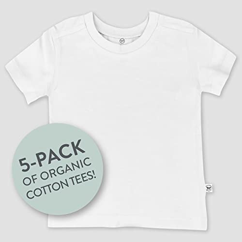 HonestBaby Multipack Short Sleeve T-Shirt Tee 100% Organic Cotton Infant Baby, Toddler, Little Kids Boys, Girls, Unisex, 5-Pack Sea Ombre, 5T