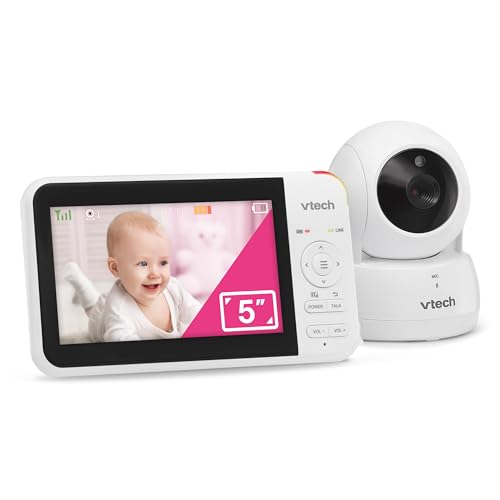 VTech VM924 5" Screen Remote Pan-Tilt-Zoom Baby Monitor with Camera&Audio,Up to 31Hrs Battery for Audio&17Hrs Video Streaming, Long Range Up to 1000ft,Night Vision,Soothing Sound,Temperature Sensor