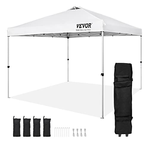 VEVOR Pop Up Canopy Tent, 10 x 10 ft, 250 D PU Silver Coated Tarp, with Portable Roller Bag and 4 Sandbags, Waterproof and Sun Shelter Gazebo for Outdoor Party, Camping, Commercial Events, Dark Gray