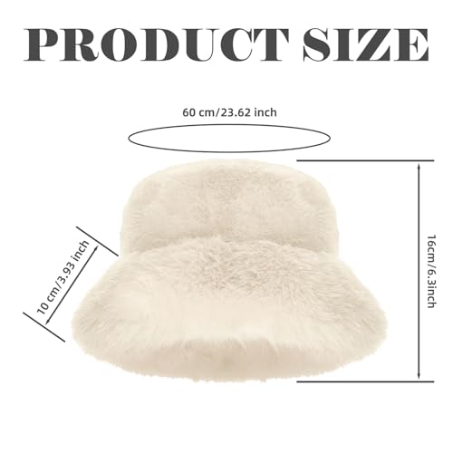 Yonchic Winter Soft Faux Fur Plush Bucket Hat, Lovely Fuzzy Fisherman Cap, Fashion Outdoor Thick Warm Sun Cap for Women (Beige)