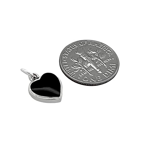 Black Heart Necklace, Tiny and Dainty Sterling Silver Black Onyx Heart Necklace for Women, Black Onyx Pendant Necklace, Layering Necklace (black onyx heart necklace, 14" + 2" extender)