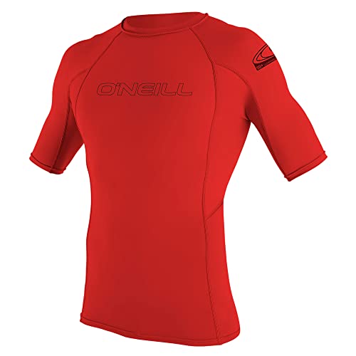 O'Neill Wetsuits Boys' Standard Youth Basic Skins 50+ Short Sleeve Rash Guard, Red, 4