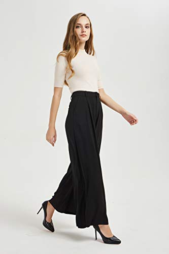 Tronjori Women High Waist Casual Wide Leg Long Palazzo Work Dress Pants Business Trousers Regular Size(XXL Long, Black)