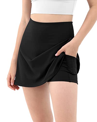 ODODOS Women's High Waisted Tennis Skirts with Pockets Built-in Shorts Golf Skorts for Athletic Sports Running Gym Training, Matcha, Medium