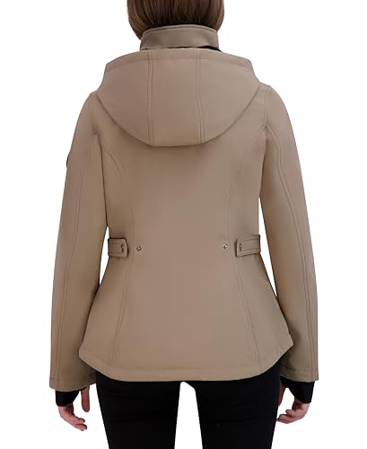 HFX Women's Softshell Power Stretch Fur Lining Jacket with Adjustable Hood, Beige