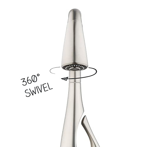 Pfister Indira Kitchen Faucet with Pull Down Sprayer and Soap Dispenser, Single Handle, High Arc, Spot Defense Stainless Steel Finish, F5297NDGS
