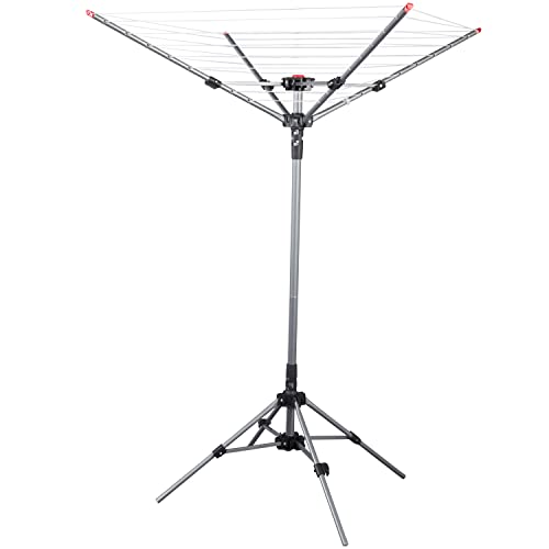 STORAGE MANIAC Outdoor Umbrella Drying Rack, 8 Lines with 82 Feet Drying Space, Steel Frame & Adjustable Height, 4-arm Umbrella Clothesline for Laundry, Collapsible Clothes Drying Rack for Backyard
