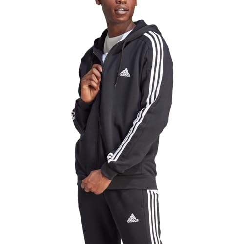 adidas Men's Essentials Fleece 3-Stripes Full-Zip, Black, Small