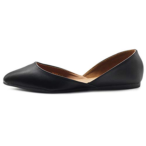 Ollio Women's Shoes Faux Leather Slip On Comfort Light Pointed Toe Ballet Flats F113 (6 B(M) US, Black)