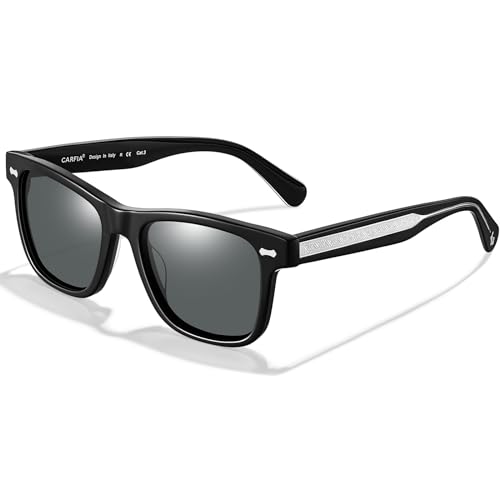 CARFIA Cool Acetate Polarized Sunglasses for Men Trendy Retro Sun Glasses CA2301 Transparent