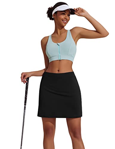 Ekouaer Tennis Skirts Knee Length Golf Skirts for Women High Waist Skort with Inner Shorts Drawstring Dressy Army Green XS