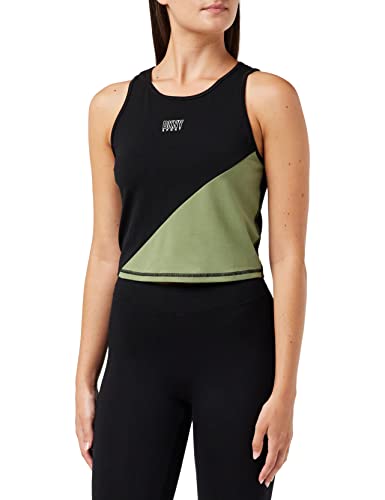 DKNY Women's Cropped Colorblock Logo Tank, Army Green