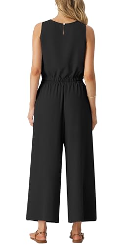 GRECERELLE Two Piece Sets for Women Sleeveless Crop Top Wide Leg Pants Sweat Set for Women 2024 Summer Khaki Black Flower-L