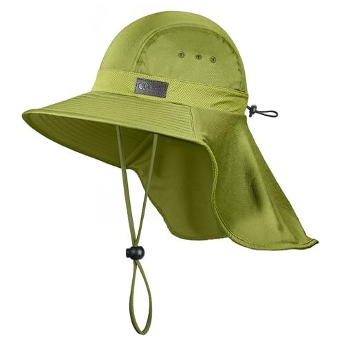 Sukeen Cooling Sun Hat for Men Women UPF50+ Wide Brim Fishing Hat with Neck Flap Adjustable Foldable Bucket Hat for Hiking Army Green