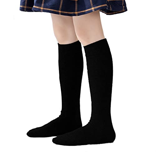 Marchare Girls Knee High Socks Kids Boys School Uniform Seamless Ribbed Cotton Socks Stockings White 3 Pack