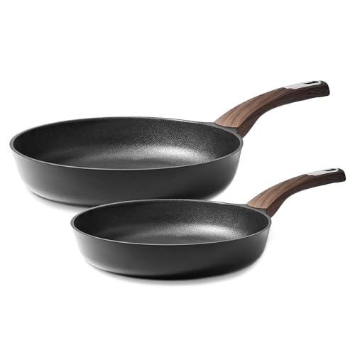 SENSARTE 2Pcs Nonstick Cookware Sets, 8 Inch & 9.5 Inch Nonstick Pots and Pans Set, Cooking Pan Set with Woodgrain Handle,Non Toxic Cookware for All Stove Tops, Healthy and Safe, Induction Compatible