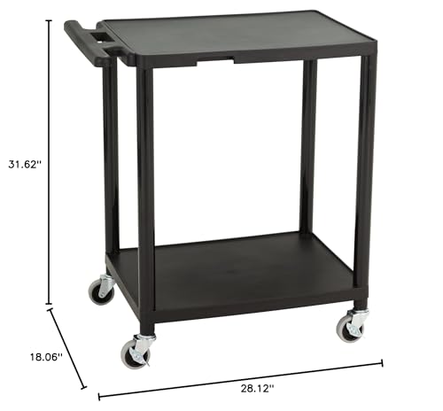 Norwood Commercial Furniture 2-Tier Mobile Utility AV Cart with Casters, Rolling Presentation and Media Cart on Wheels, Black