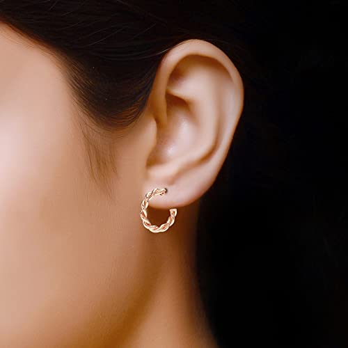 Charmsy 925 Sterling Silver Hoop Earrings for Women | 18K Rose Gold Plated Lightweight Open C Hoops Earring | Size 30mm