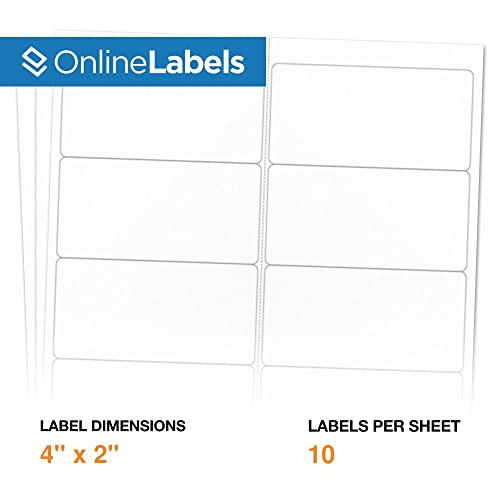 4 x 2 Rectangle Mailing Labels - Permanent, White Matte - Address, Shipping, Gift Labels - Pack of 100 Labels, 10 Sheets - Inkjet/Laser Printers - Online Labels