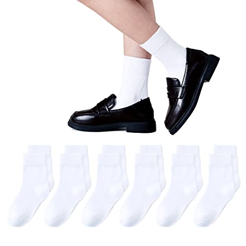 Marchare Girls Crew Socks Seamless Kids Socks Cotton School Socks Black 6 Pack