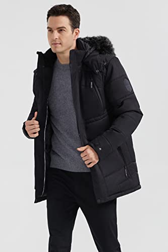 Orolay Men's Winter Warm Jacket Hooded Mountain Parka with Faux Fur Black S